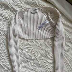 Zara Cream Ribbed Cropped Shrug